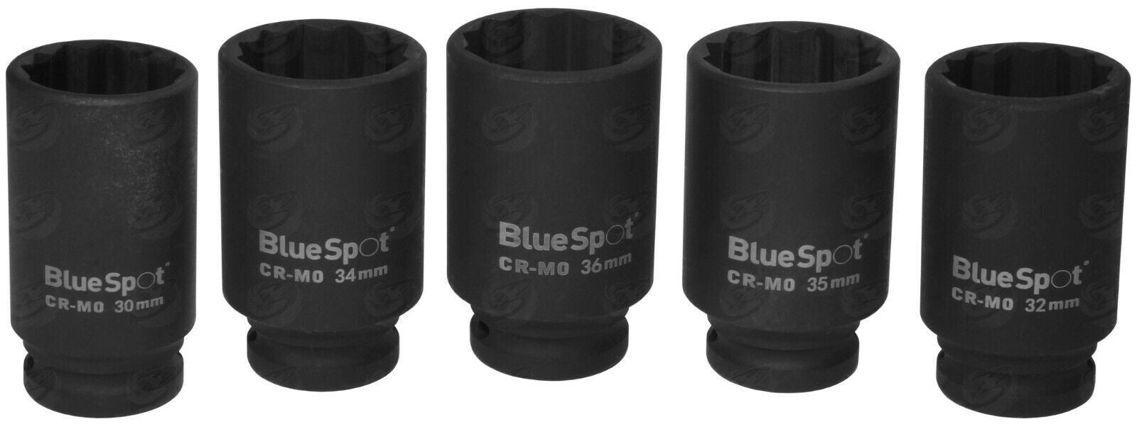 BLUESPOT 5PCS 1/2" DRIVE 12 POINT DEEP IMPACT SOCKETS 30MM - 36MM