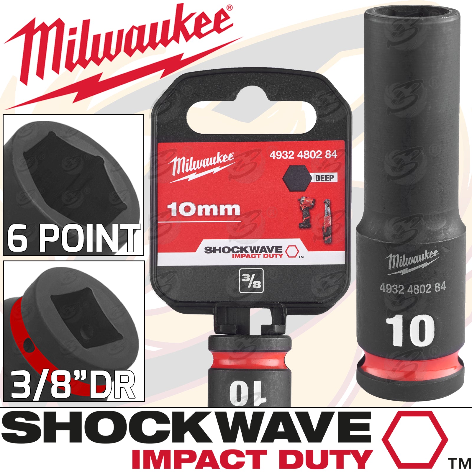 MILWAUKEE 10MM 3/8" DRIVE 6 POINT DEEP IMPACT SOCKET ( SINGLE )