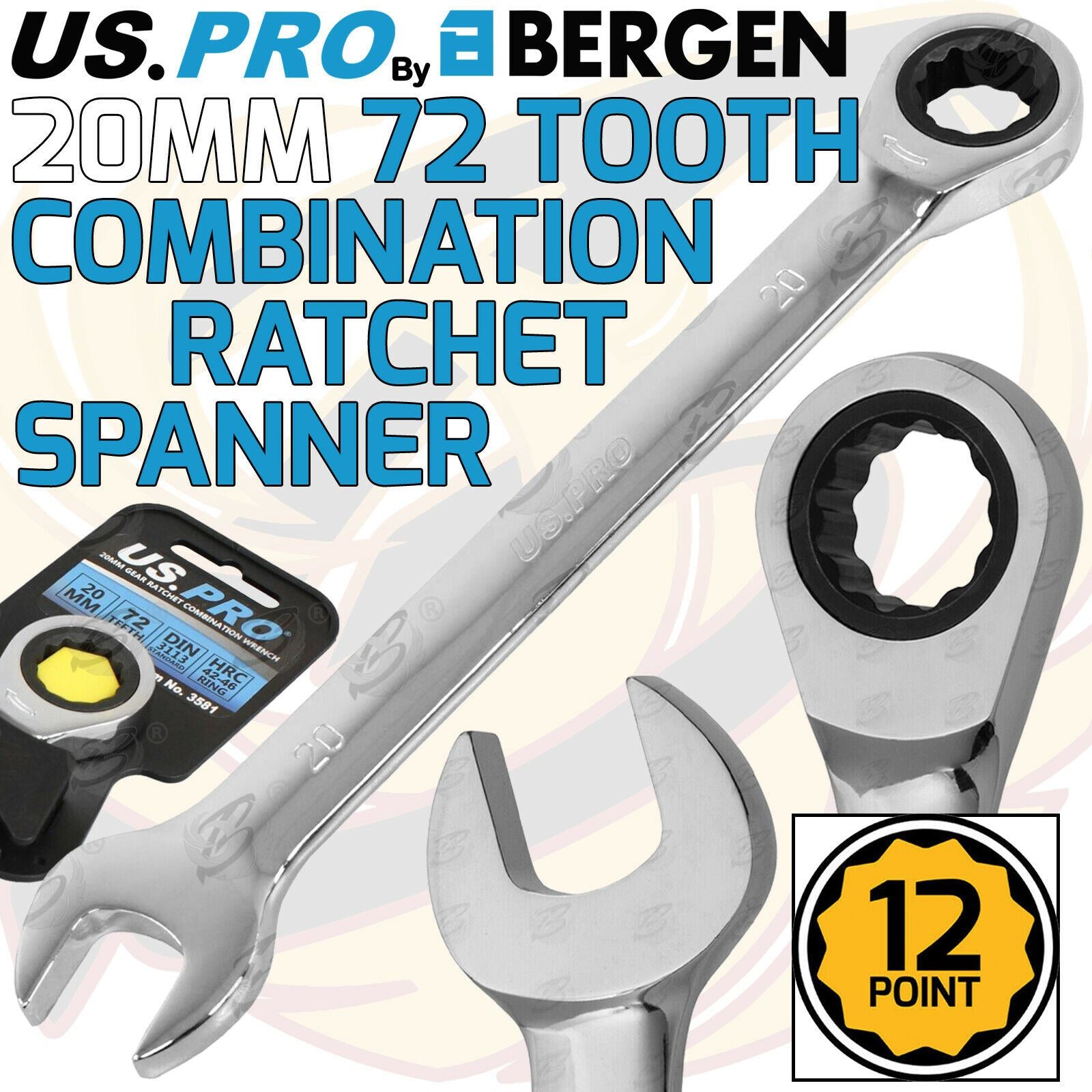 US PRO 20MM 72 TOOTH RATCHET SPANNER
