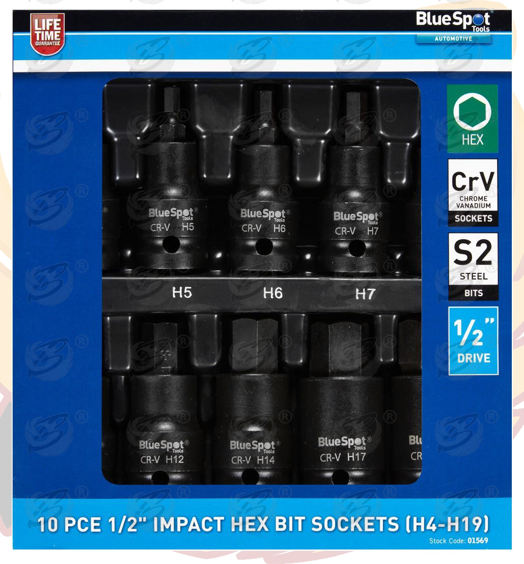 BLUESPOT 10PCS 1/2" DRIVE IMPACT HEX BIT SOCKETS H4 - H19