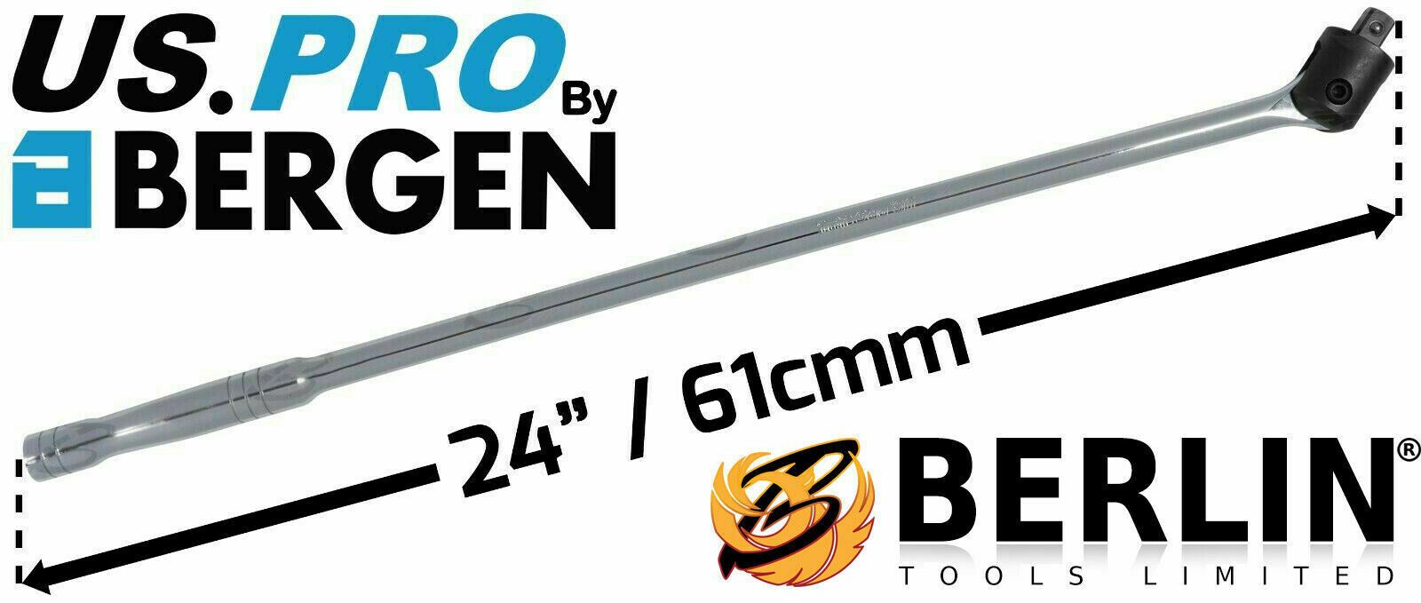 US PRO INDUSTRIAL 1/2" DRIVE 24" LONG BREAKER BAR & 16PCS 6 POINT DEEP IMPACT SOCKETS 10MM - 32MM