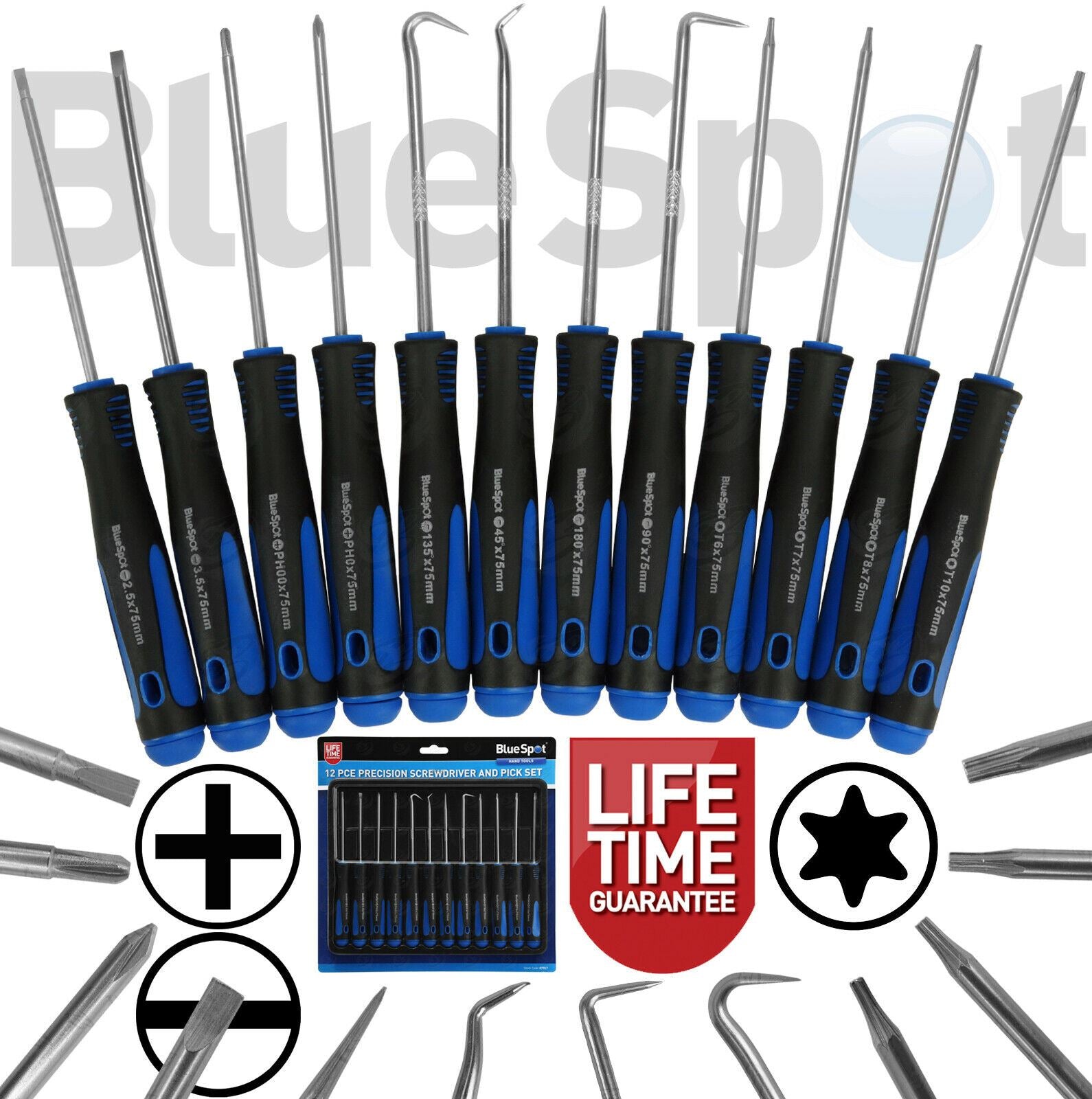 BLUESPOT 12PCS PRECISION HOOK, PICK & SCREWDRIVER SET