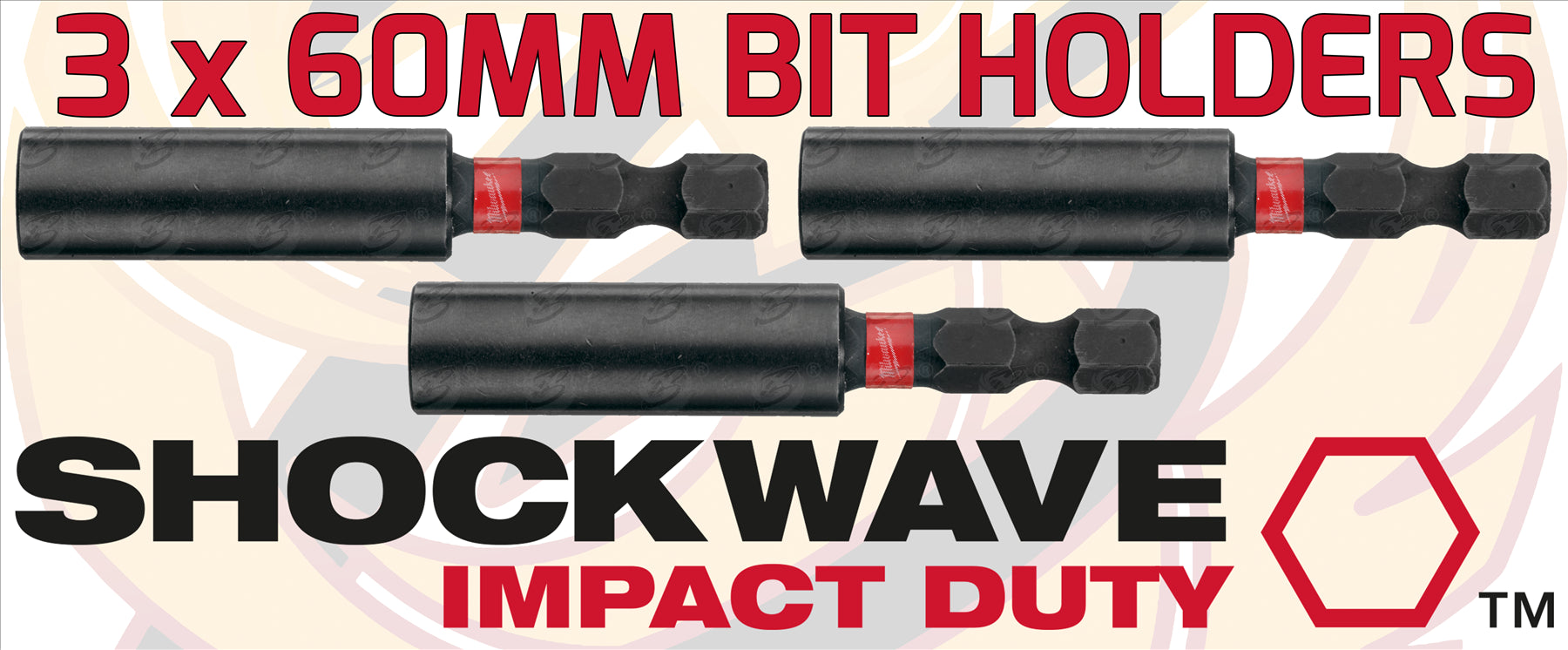 MILWAUKEE 60MM MAGNETIC BIT HOLDER ( SHOCKWAVE IMPACT DUTY ) ( X 3 )