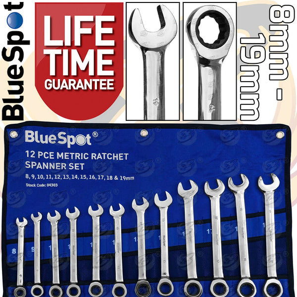 BLUESPOT 12PCS COMBINATION RATCHET SPANNER SET 8MM 19MM