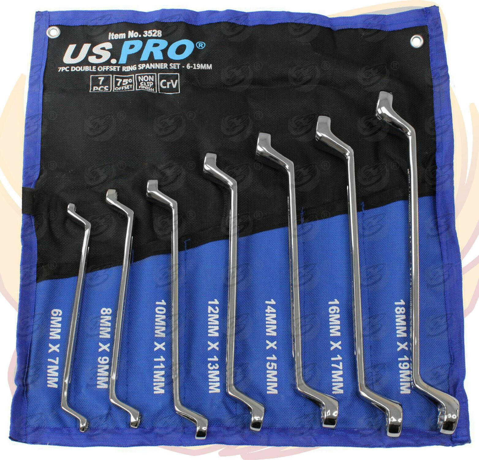 US PRO 7PCS OFFSET DOUBLE RING 12 POINT SPANNER 6MM - 19MM