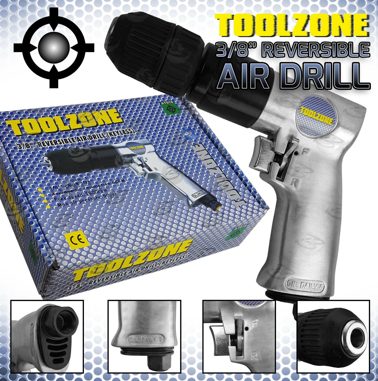 TOOLZONE 3/8" DRIVE REVERSIBLE AIR DRILL