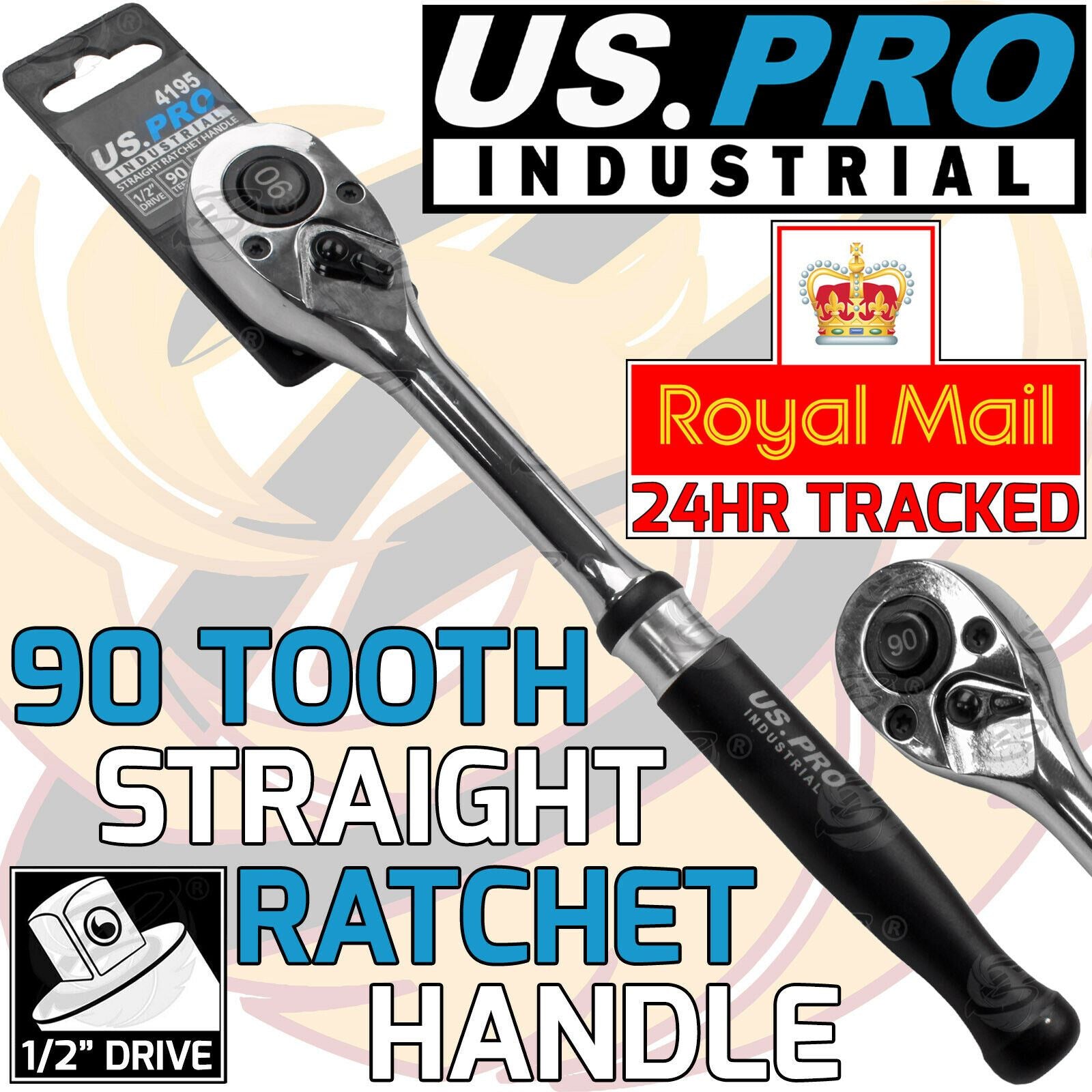 US PRO INDUSTRIAL 1/2" DRIVE 90 TOOTH RATCHET HANDLE