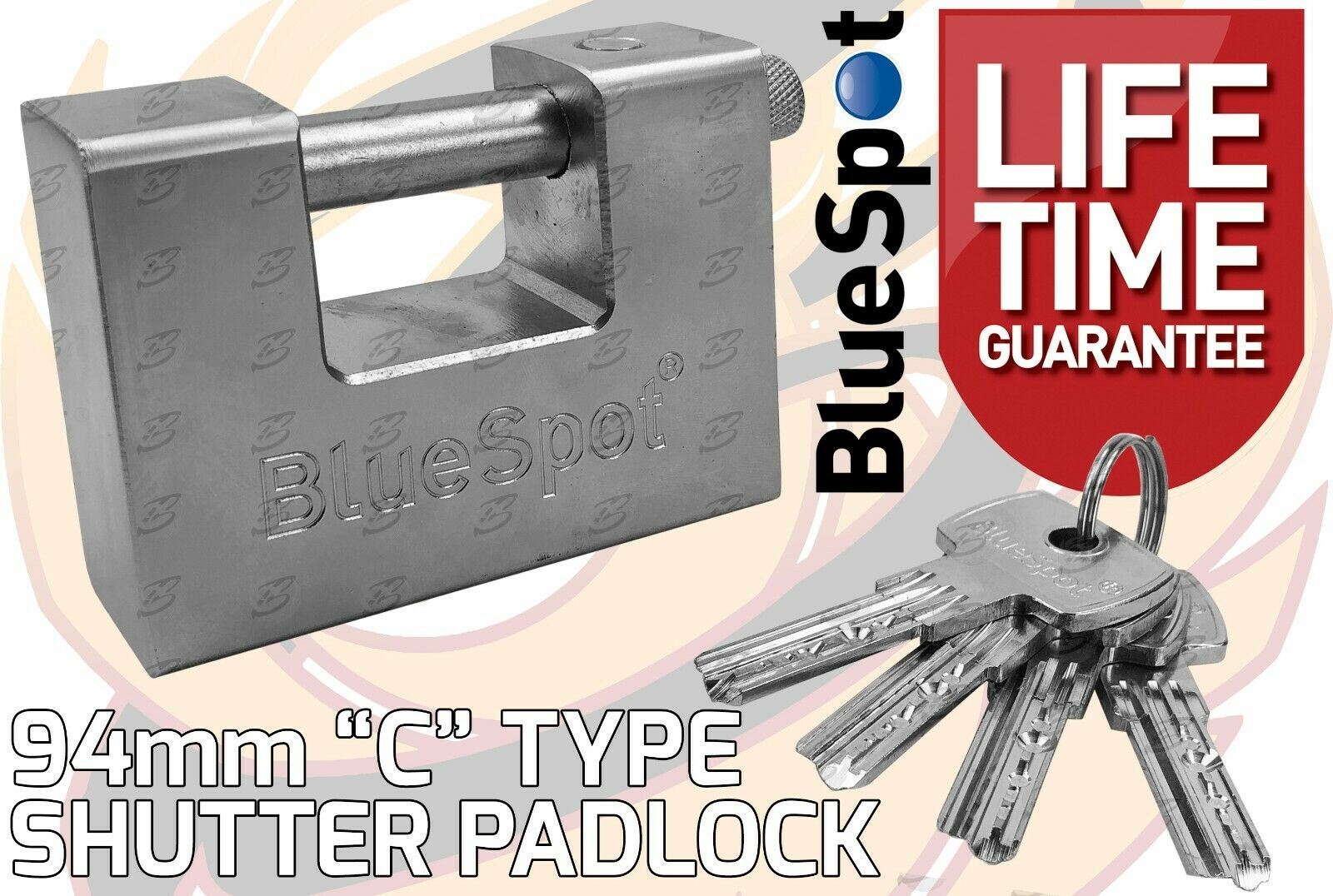 BLUESPOT 3FT LONG 10MM LINKS SECURITY CHAIN WITH 94MM HIGH SECURITY PADLOCK