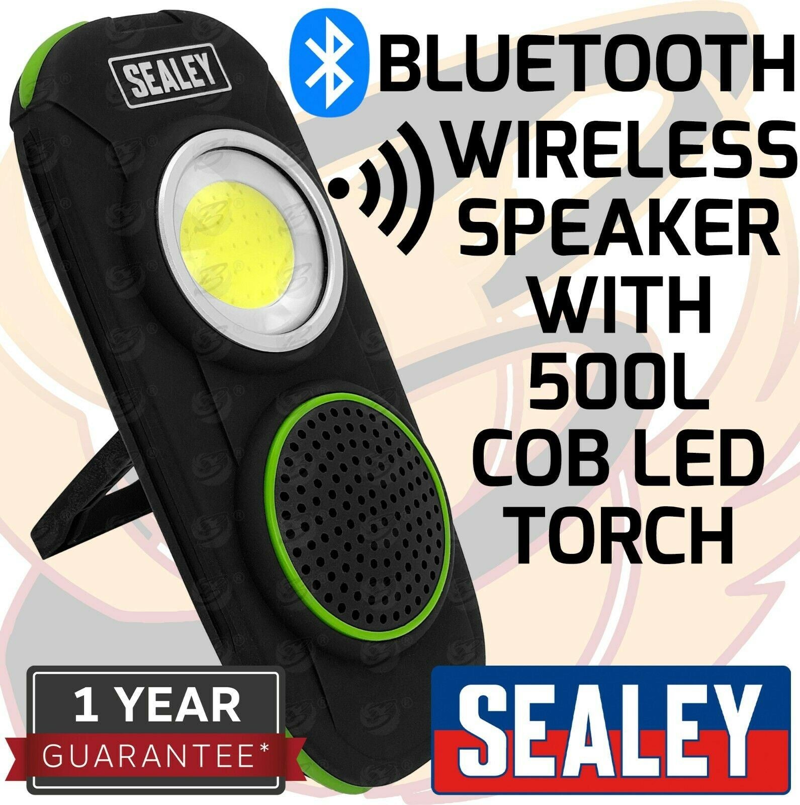 SEALEY COB LED Work Light Torch Li-Ion Rechargeable Wireless Bluetooth Speaker