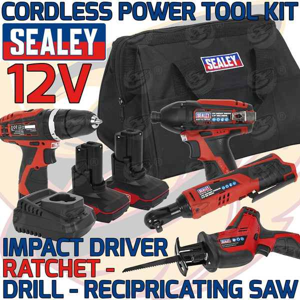 SEALEY 12V CORDLESS COMBO KIT DRILL RATCHET WRENCH RECIPROCATING