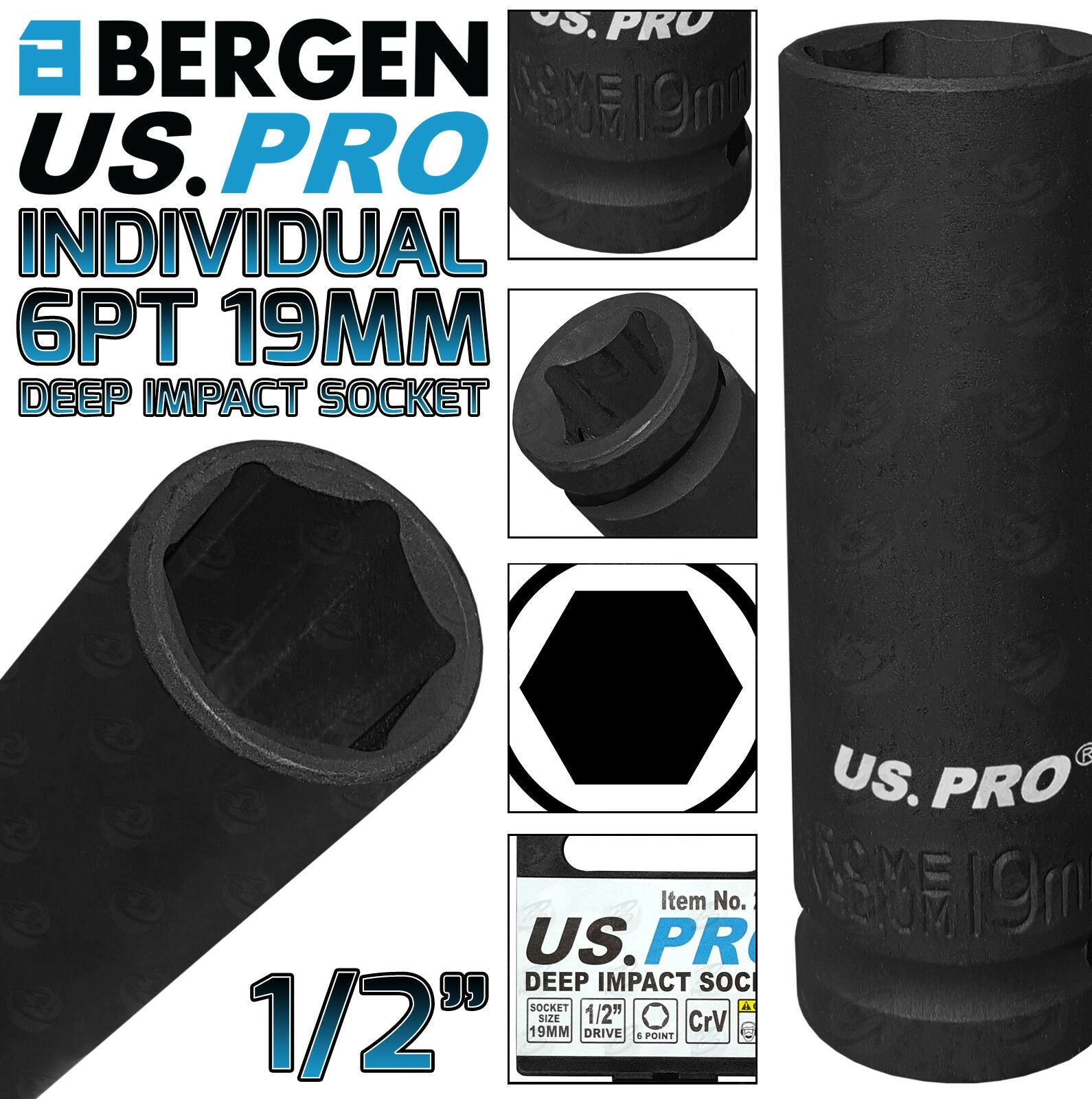 US PRO 19MM 1/2" DRIVE 6 POINT DEEP IMPACT SOCKET ( SINGLE )