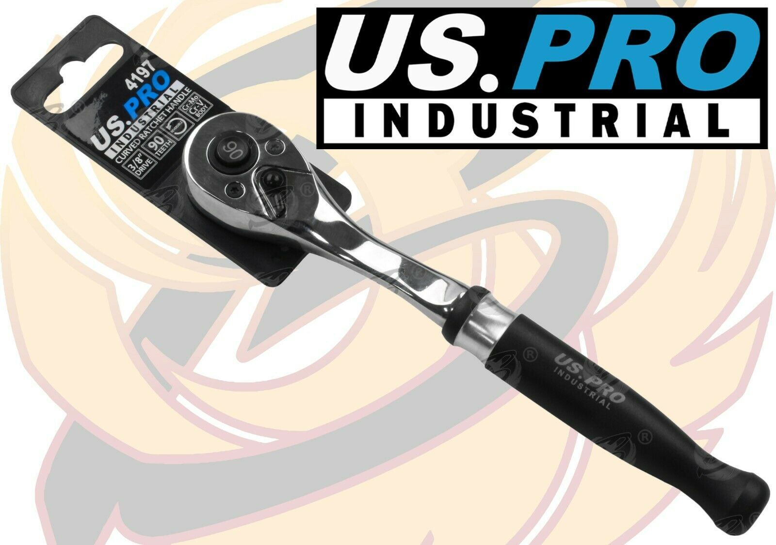 US PRO INDUSTRIAL 3/8" DRIVE 90 TOOTH CURVED RATCHET HANDLE