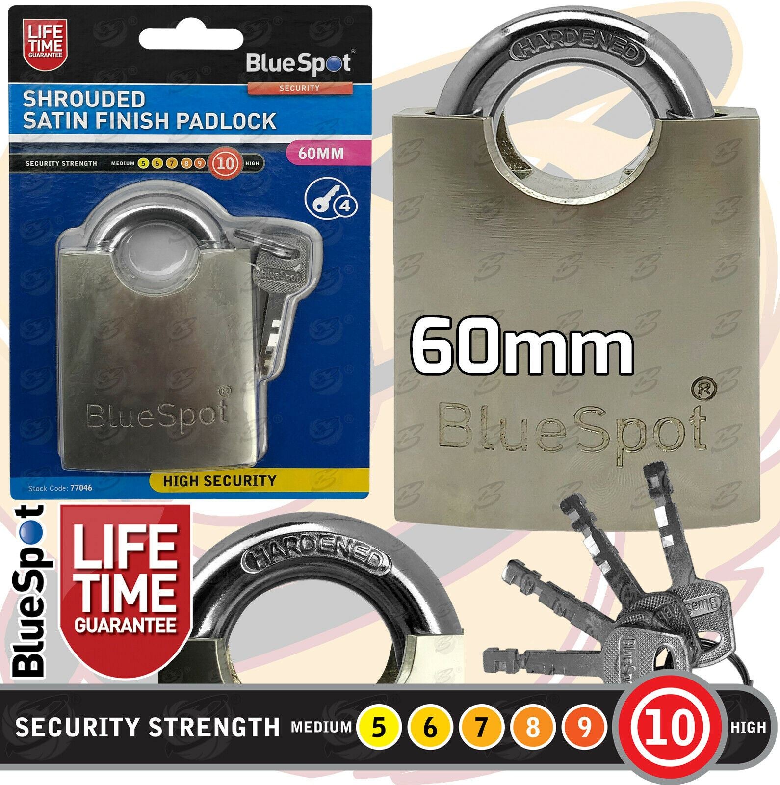 BlueSpot Shrouded Satin Finish Padlock 40mm - White Rose Tools - View #9