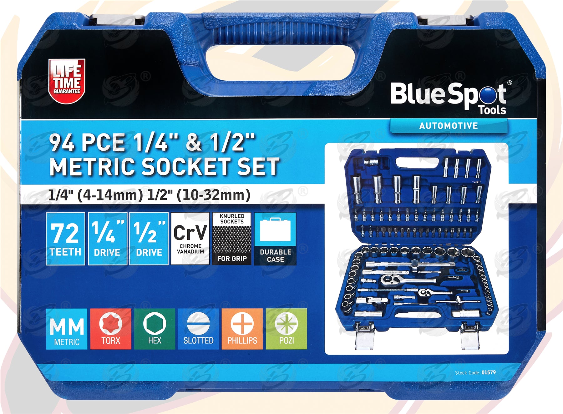 BLUESPOT 94PCS 1/4" & 1/2" DRIVE 6 POINT SOCKET SET