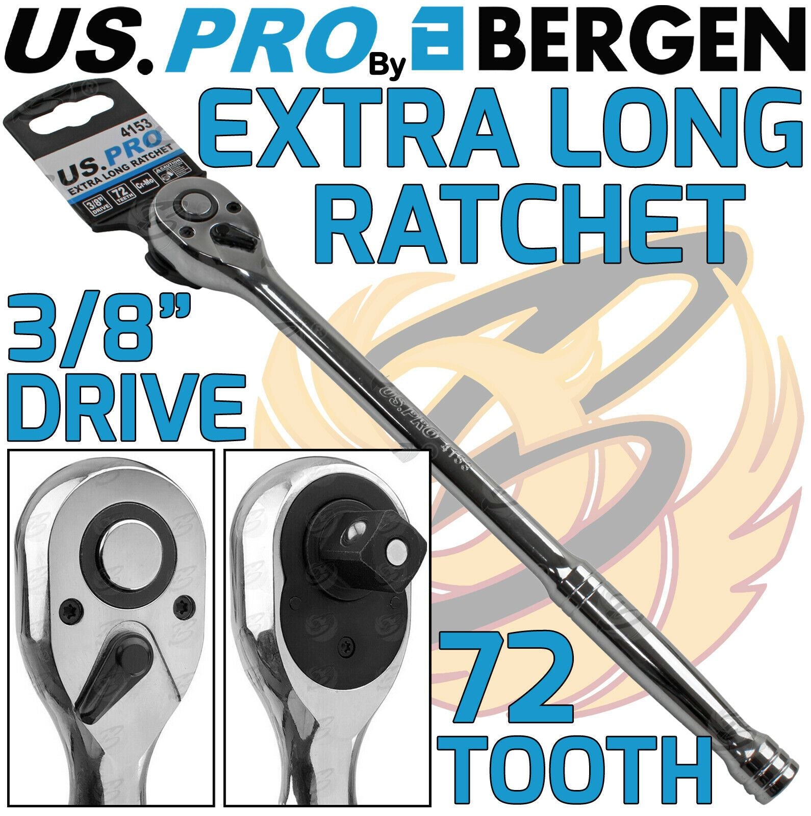 US PRO 3/8" DRIVE 72 TOOTH EXTRA LONG RATCHET HANDLE