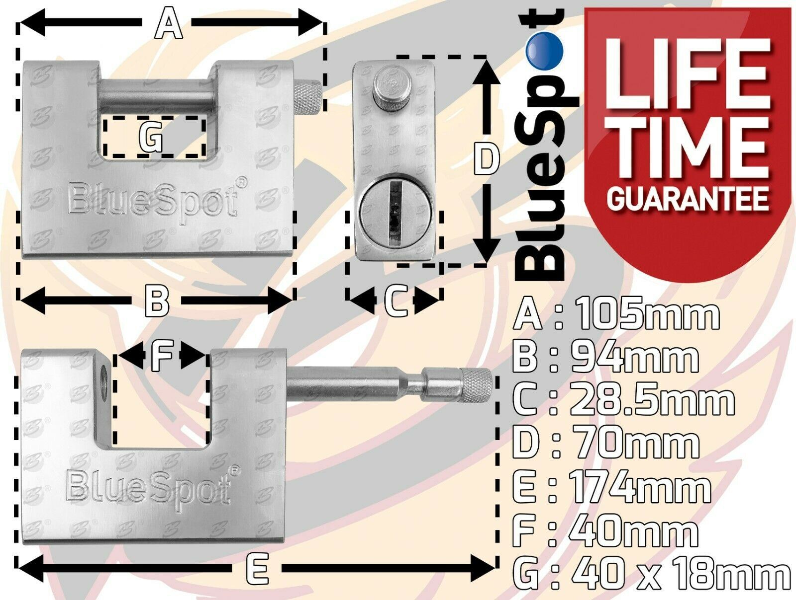 BLUESPOT 94MM SHUTTER "C" TYPE / CONTAINER PADLOCK