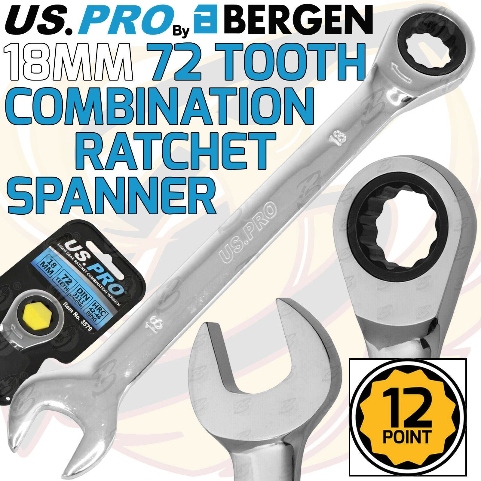 US PRO 18MM 72 TOOTH RATCHET SPANNER
