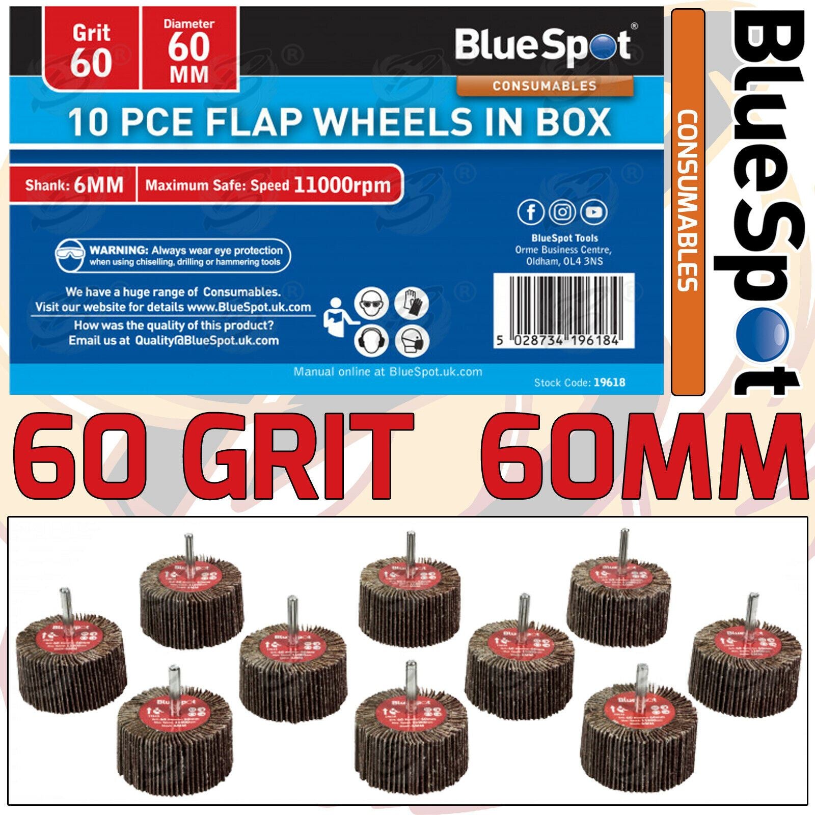 BLUESPOT 10PCS FLAP WHEEL DISCS ( 60 GRIT - 60MM )
