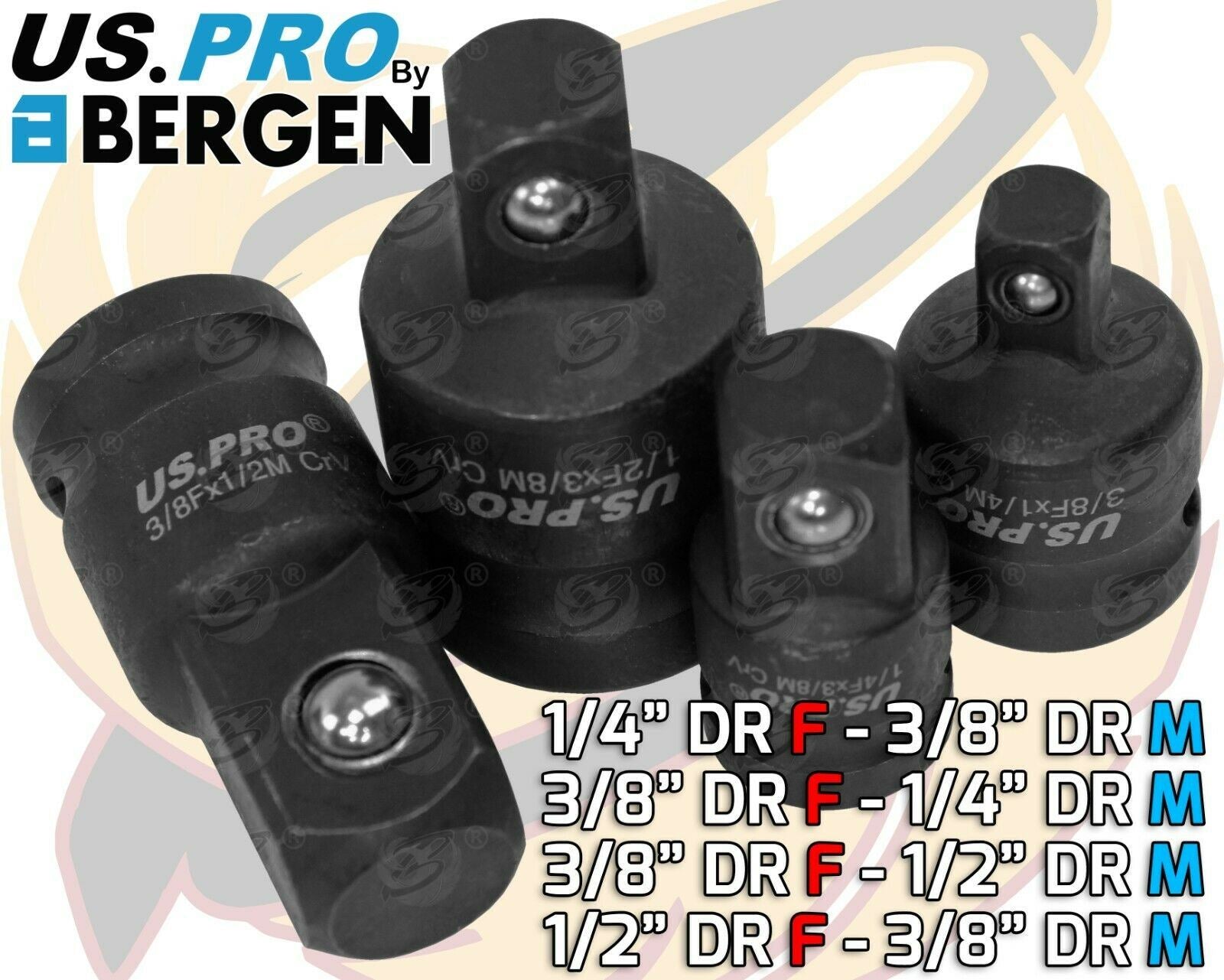 US PRO 4PCS IMPACT SOCKET ADAPTERS ( 1/4" - 1/2" )