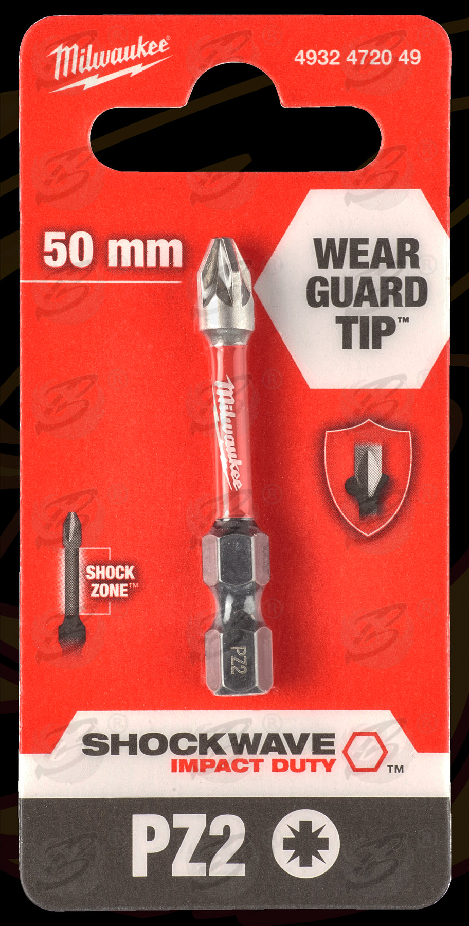 MILWAUKEE PZ2 x 50MM POZIDRIVE IMPACT DRILL / DRIVER BIT ( SHOCKWAVE IMPACT DUTY )