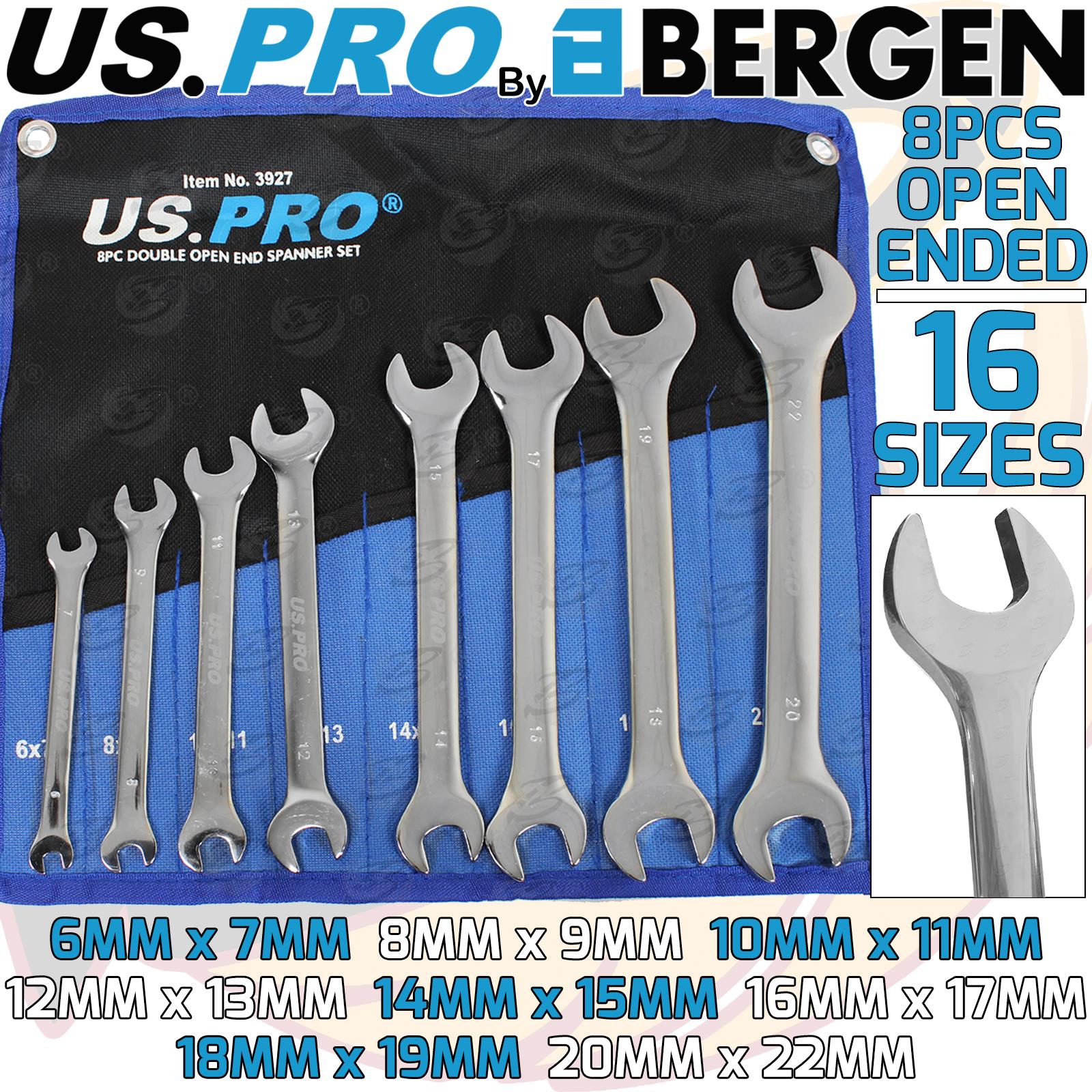 US PRO 8PCS DOUBLE OPEN ENDED SPANNERS 6MM - 22MM