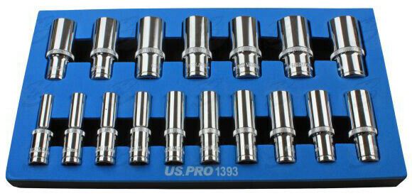 US PRO 17PCS 3/8" DRIVE 12 POINT DEEP SOCKETS 8MM - 24MM