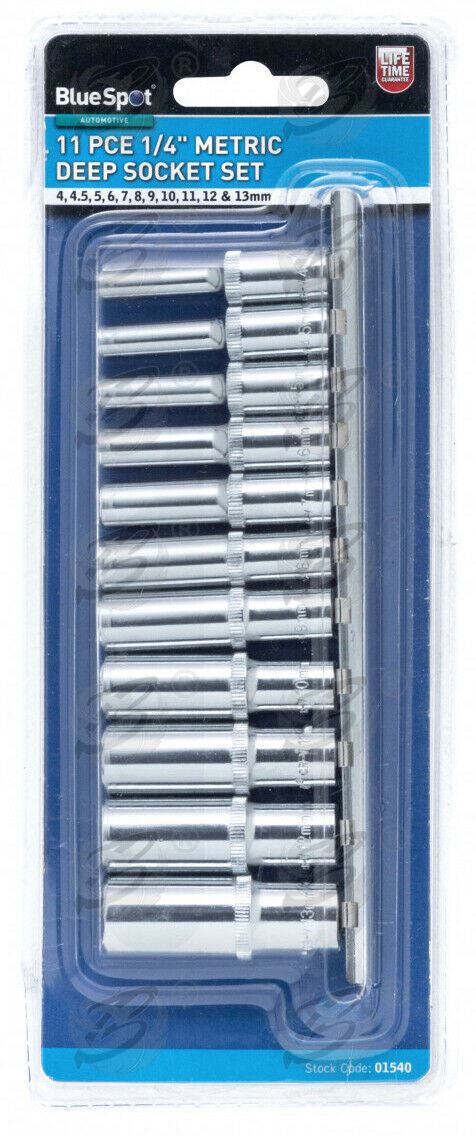 BLUESPOT 15PCS 1/4" DRIVE 6 POINT DEEP SOCKET SET 4MM - 13MM