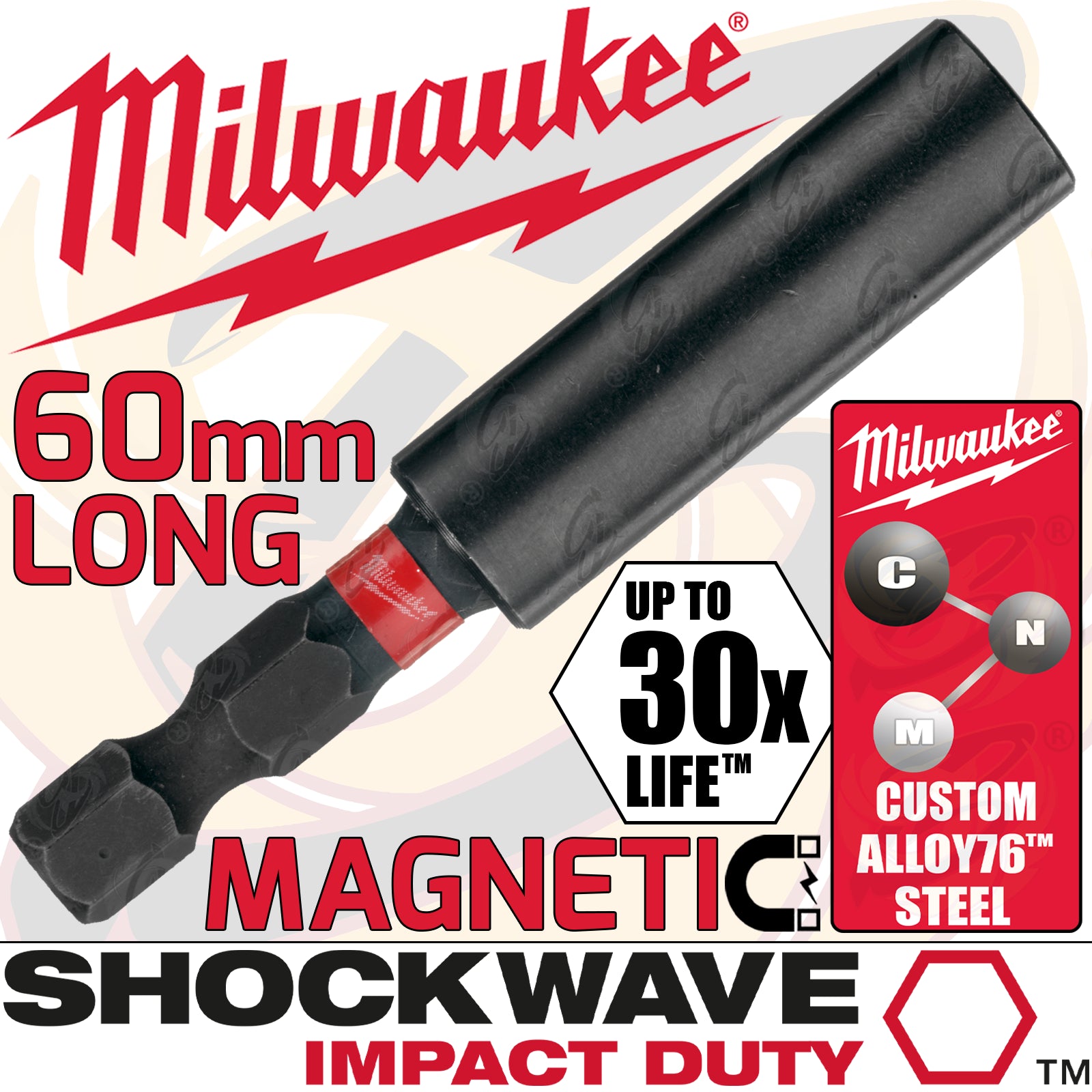 MILWAUKEE 60MM MAGNETIC BIT HOLDER ( SHOCKWAVE IMPACT DUTY )