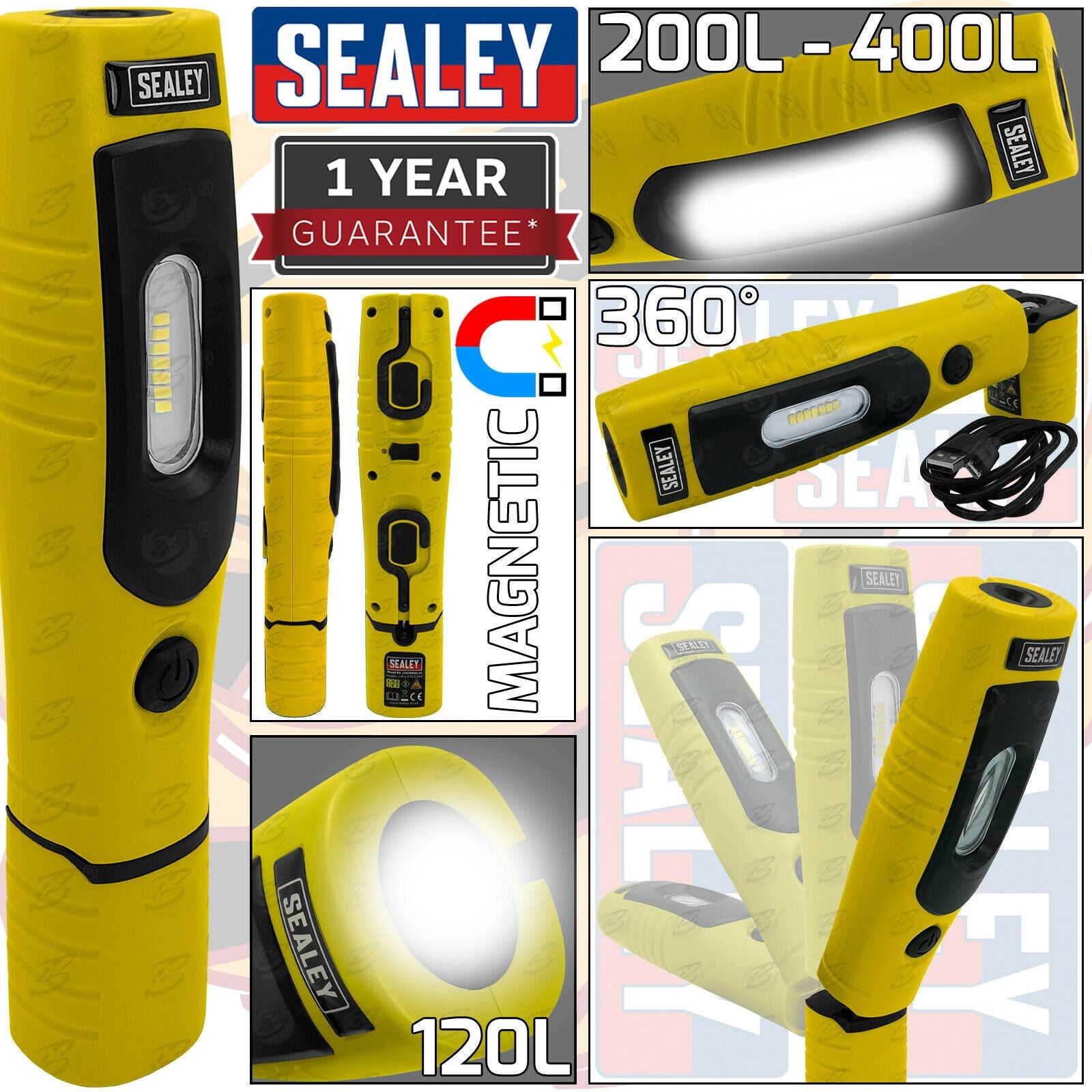 SEALEY RECHARGEABLE SMD LED LI - ION WORK LIGHT ( YELLOW )
