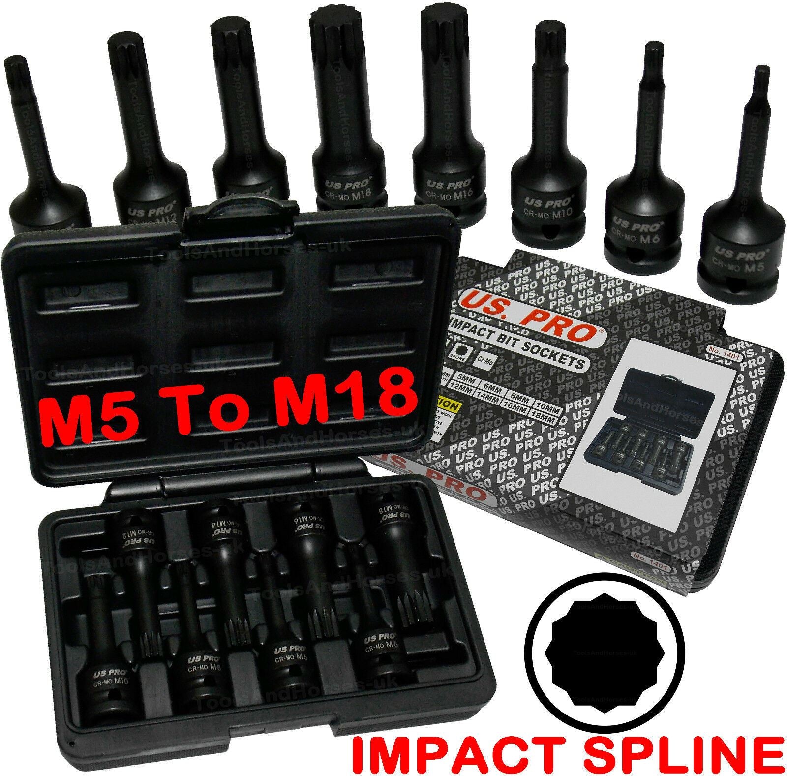 US PRO 8PCS 1/2" DRIVE IMPACT SPLINE BIT SOCKETS M5 - M18