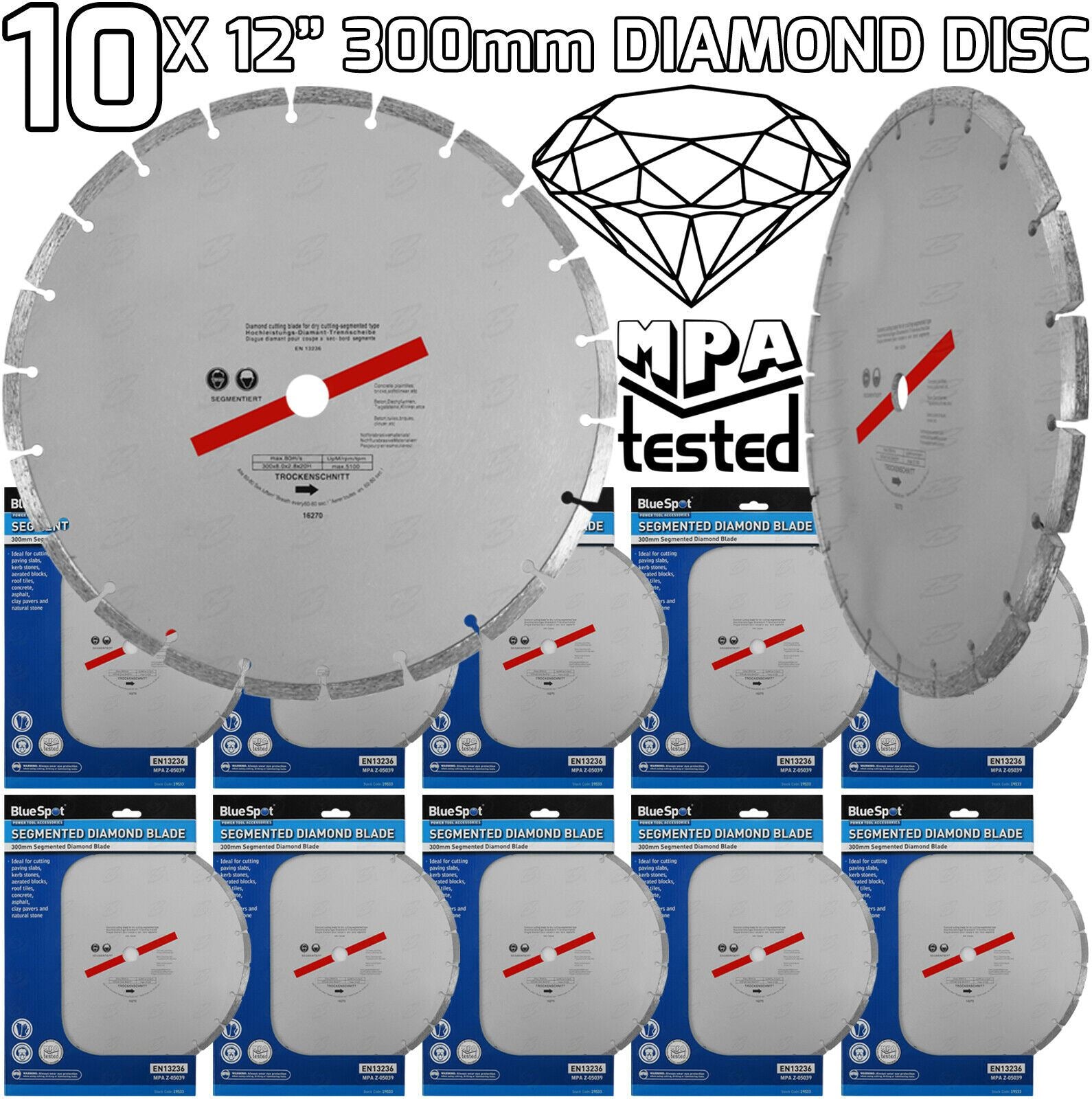 BLUESPOT 12" ( 300MM ) DIAMOND CUTTING DISC ( x 10 )