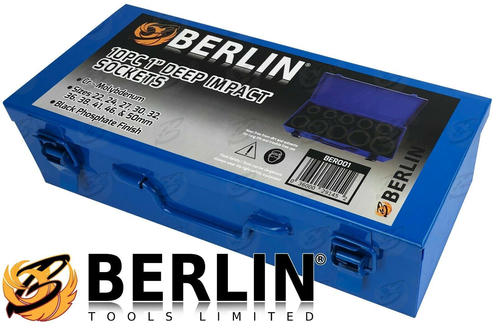 Closed Berlin Tools Deep Impact Socket Set With Black Phosphate Finish BER001