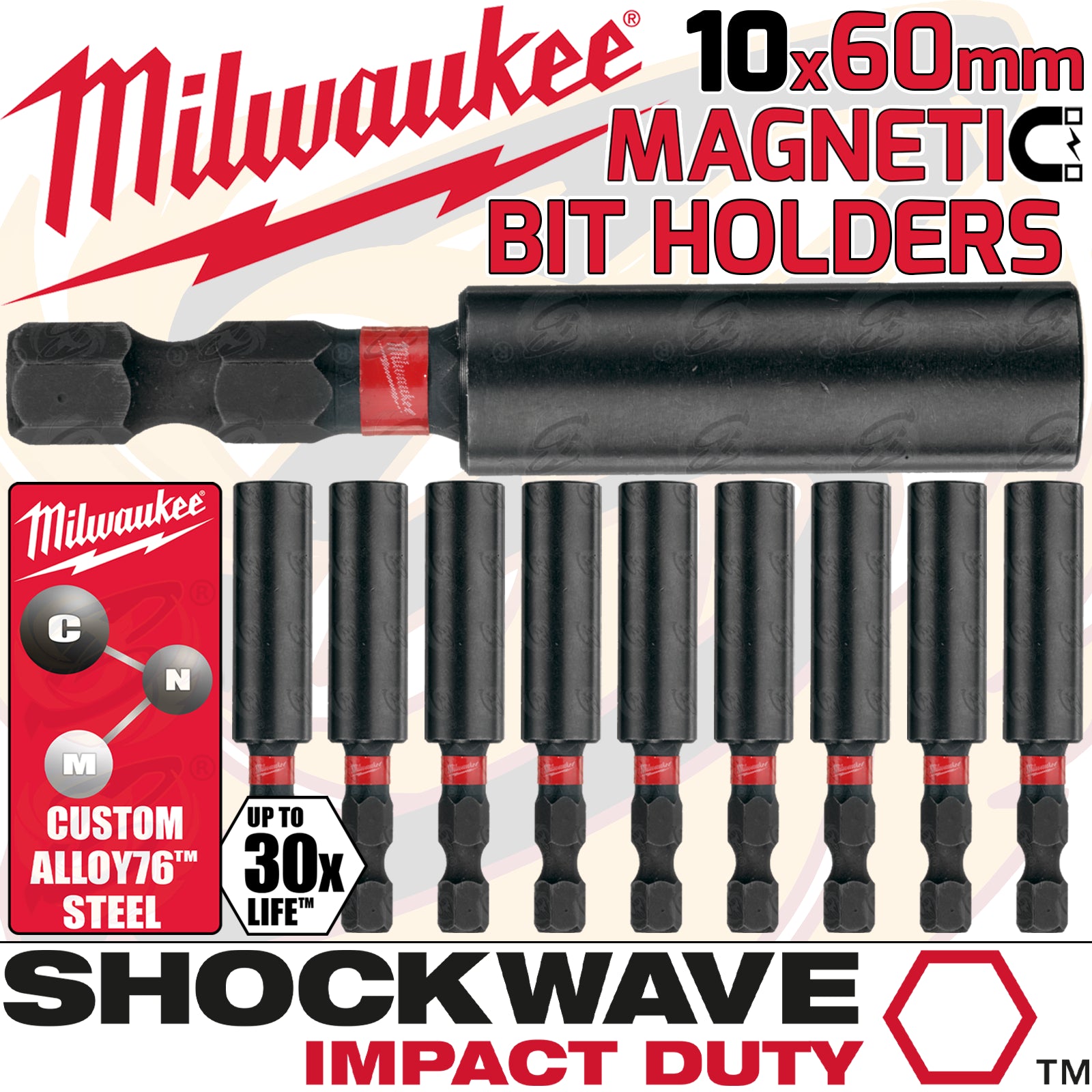 MILWAUKEE 60MM MAGNETIC BIT HOLDER ( SHOCKWAVE IMPACT DUTY ) ( X 10 )