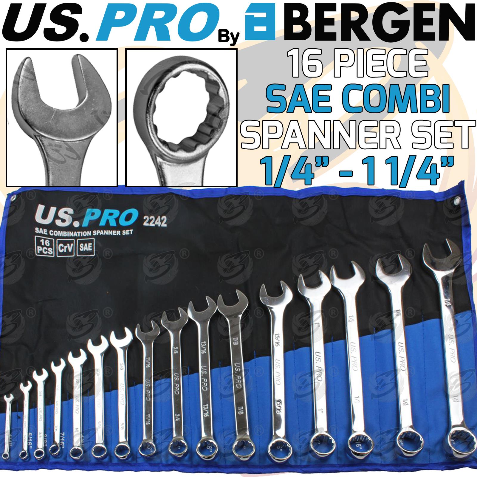 US PRO 16PCS SAE COMBINATIONS SPANNERS 1/4" - 1 1/4"