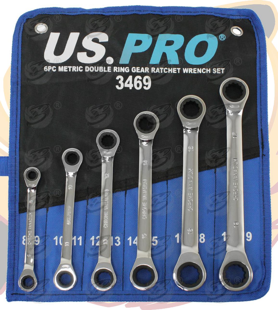US PRO 6PCS 72 TOOTH DOUBLE END RATCHET SPANNERS 8MM - 19MM