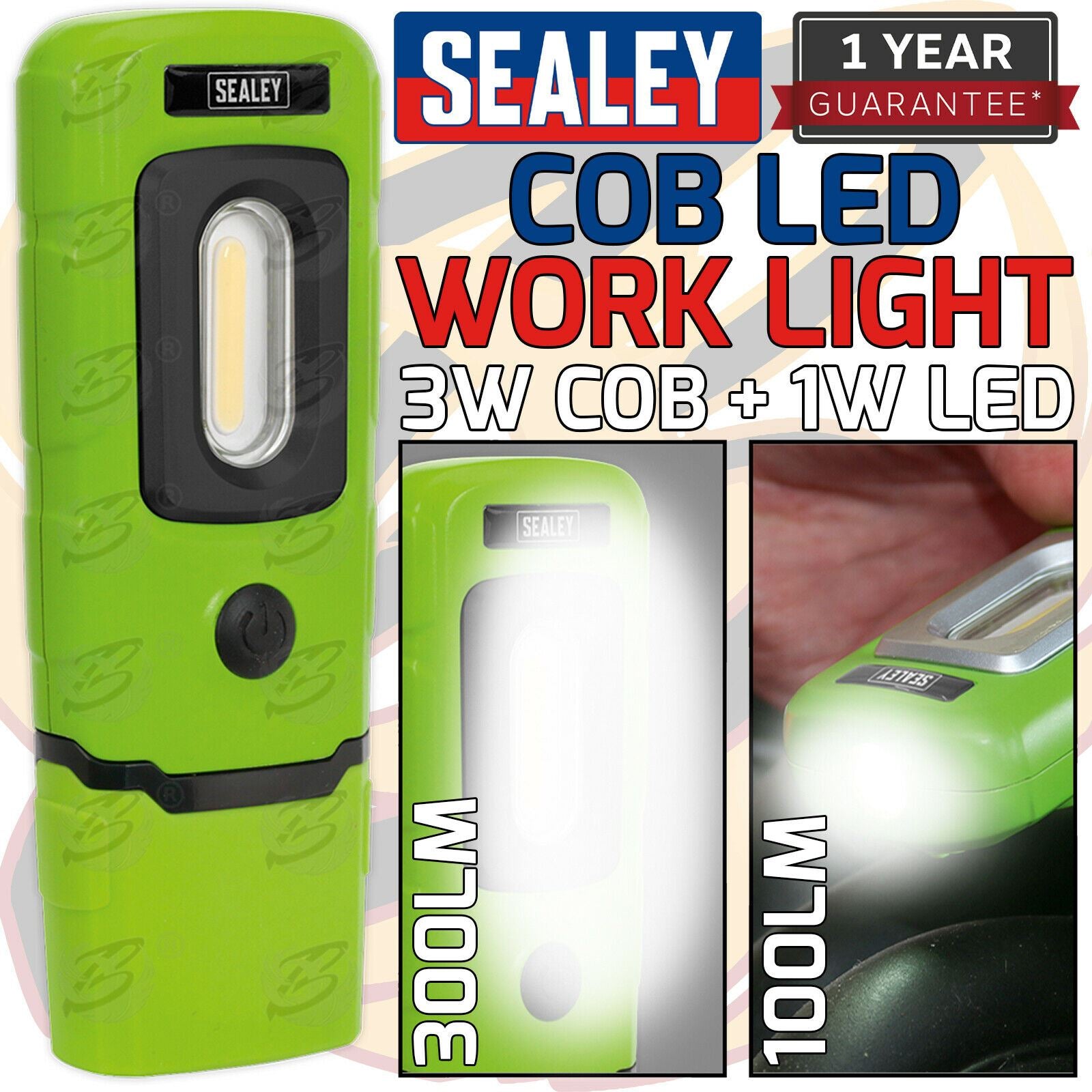 SEALEY RECHARGEABLE COB LED LI - ION WORK LIGHT ( GREEN )