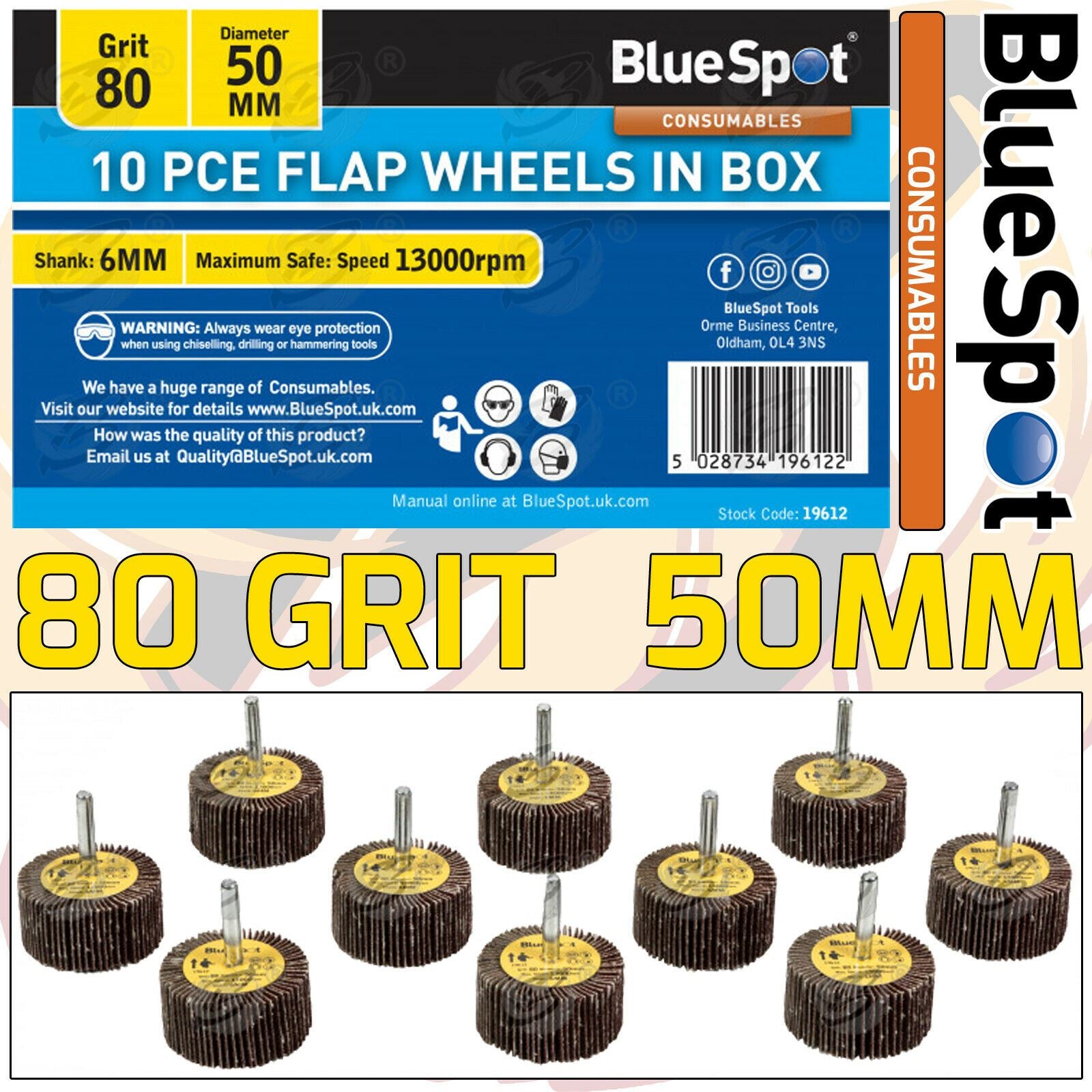 BLUESPOT 10PCS FLAP WHEEL DISCS ( 80 GRIT - 50MM )