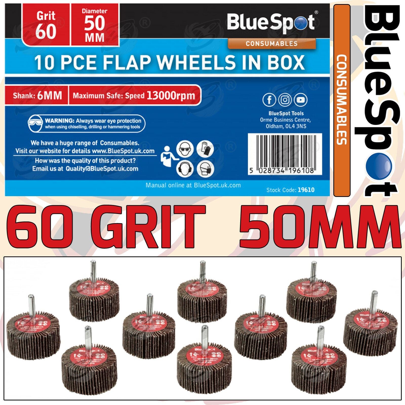 BLUESPOT 10PCS FLAP WHEEL DISCS ( 60 GRIT - 50MM )
