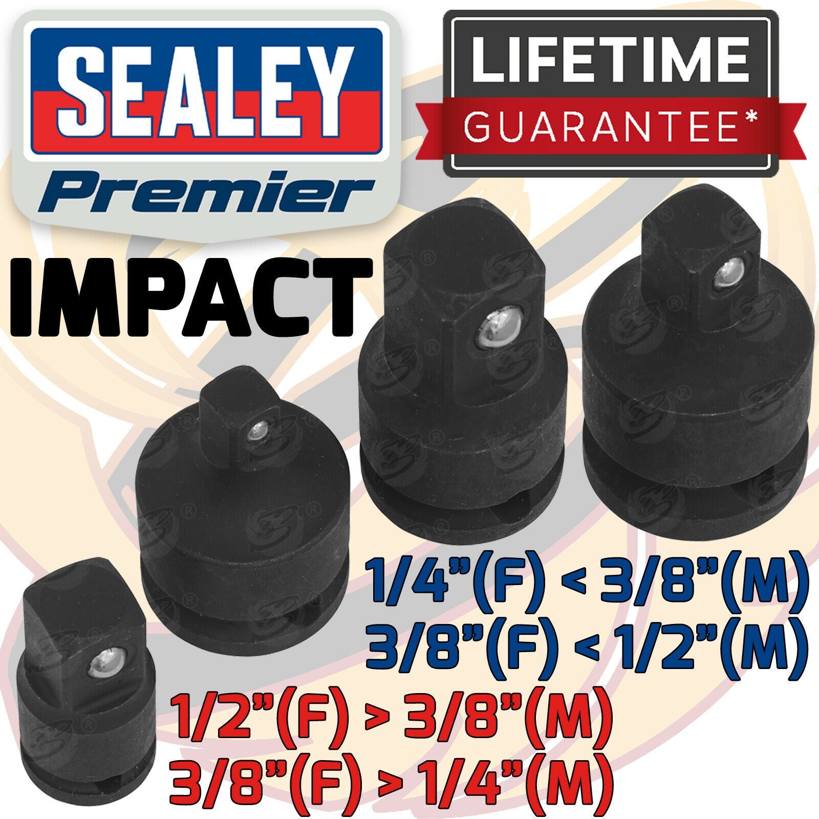 SEALEY 4PCS IMPACT SOCKET ADAPTERS ( 1/4" - 1/2" )