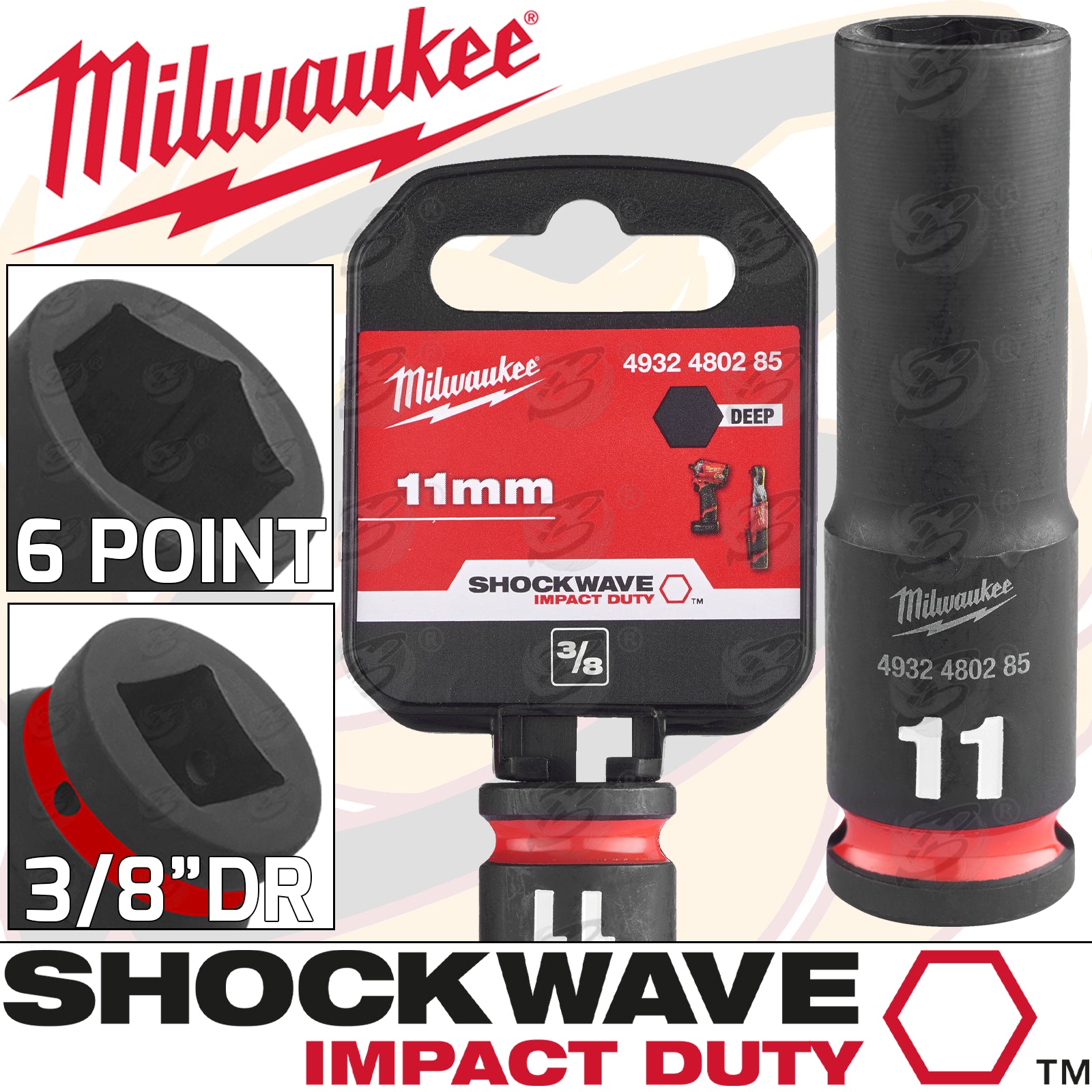 MILWAUKEE 11MM 3/8" DRIVE 6 POINT DEEP IMPACT SOCKET ( SINGLE )