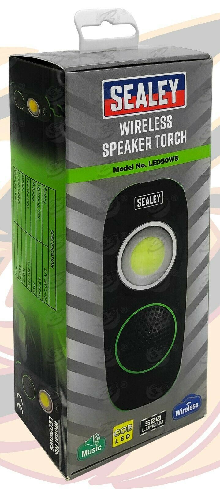 SEALEY COB LED Work Light Torch Li-Ion Rechargeable Wireless Bluetooth Speaker