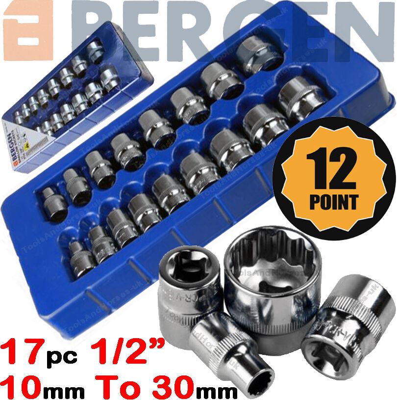 US PRO 17PCS 1/2" DRIVE 12 POINT SHALLOW SOCKETS 10MM - 30MM