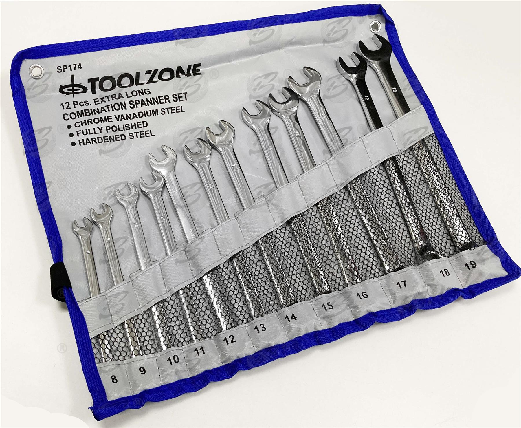 TOOLZONE 12PCS EXTRA LONG COMBINATION SPANNER SET 8MM - 19MM