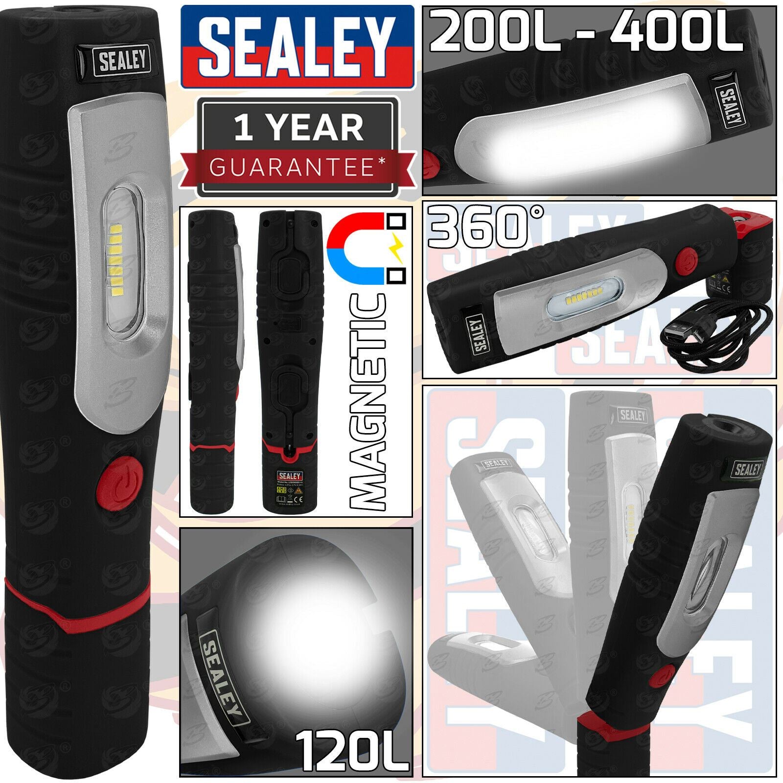 SEALEY RECHARGEABLE SMD LED LI - ION WORK LIGHT ( BLACK )