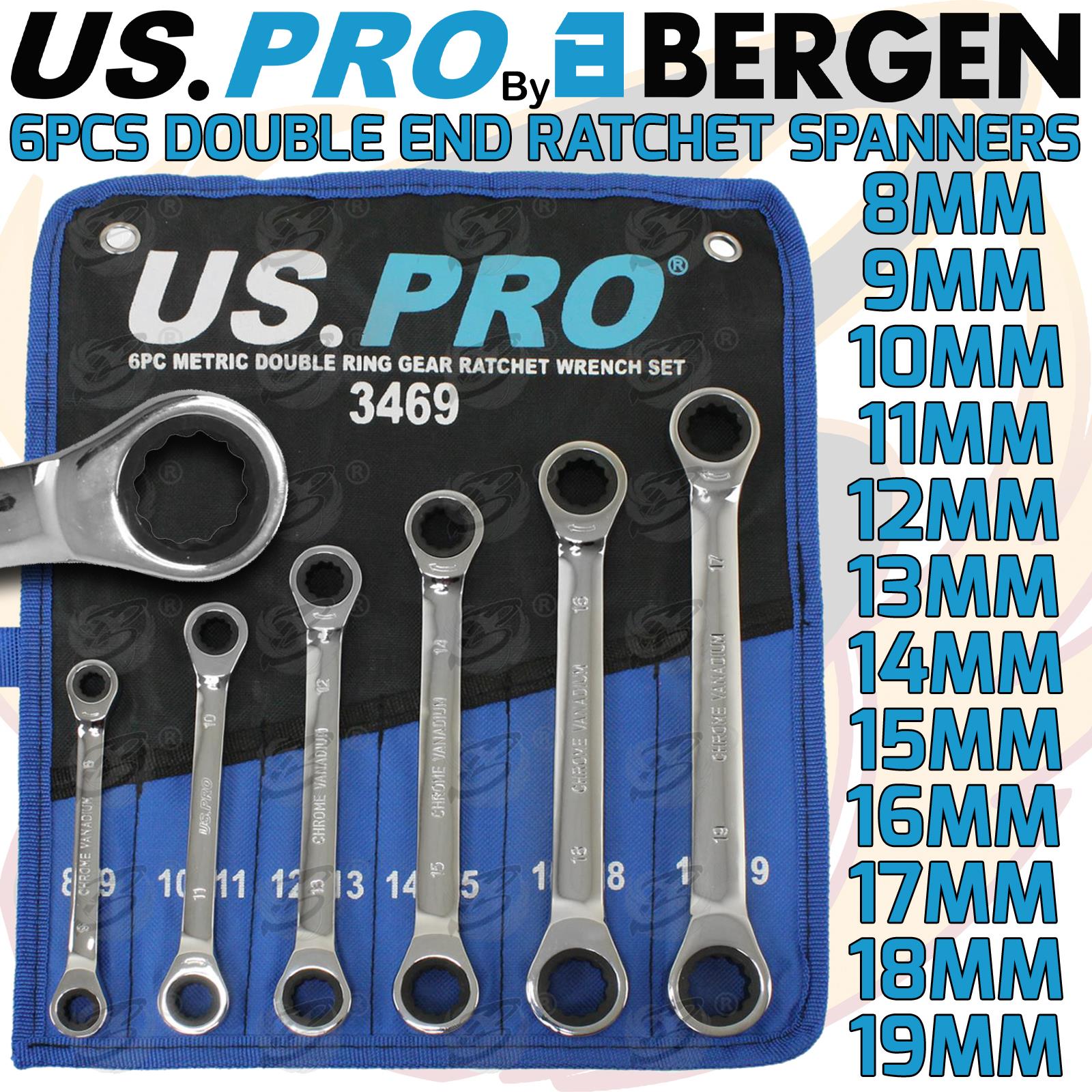 US PRO 6PCS 72 TOOTH DOUBLE END RATCHET SPANNERS 8MM - 19MM