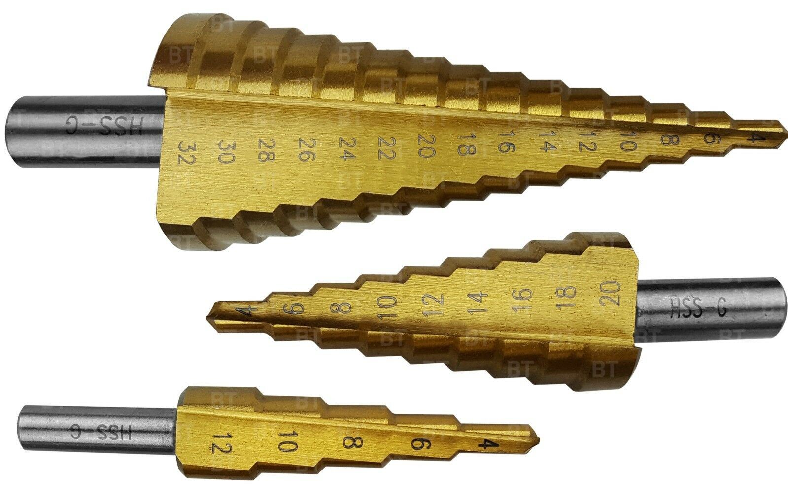 BLUESPOT 3PCS HSS TITANIUM COATED STEP DRILLS 4MM - 32MM