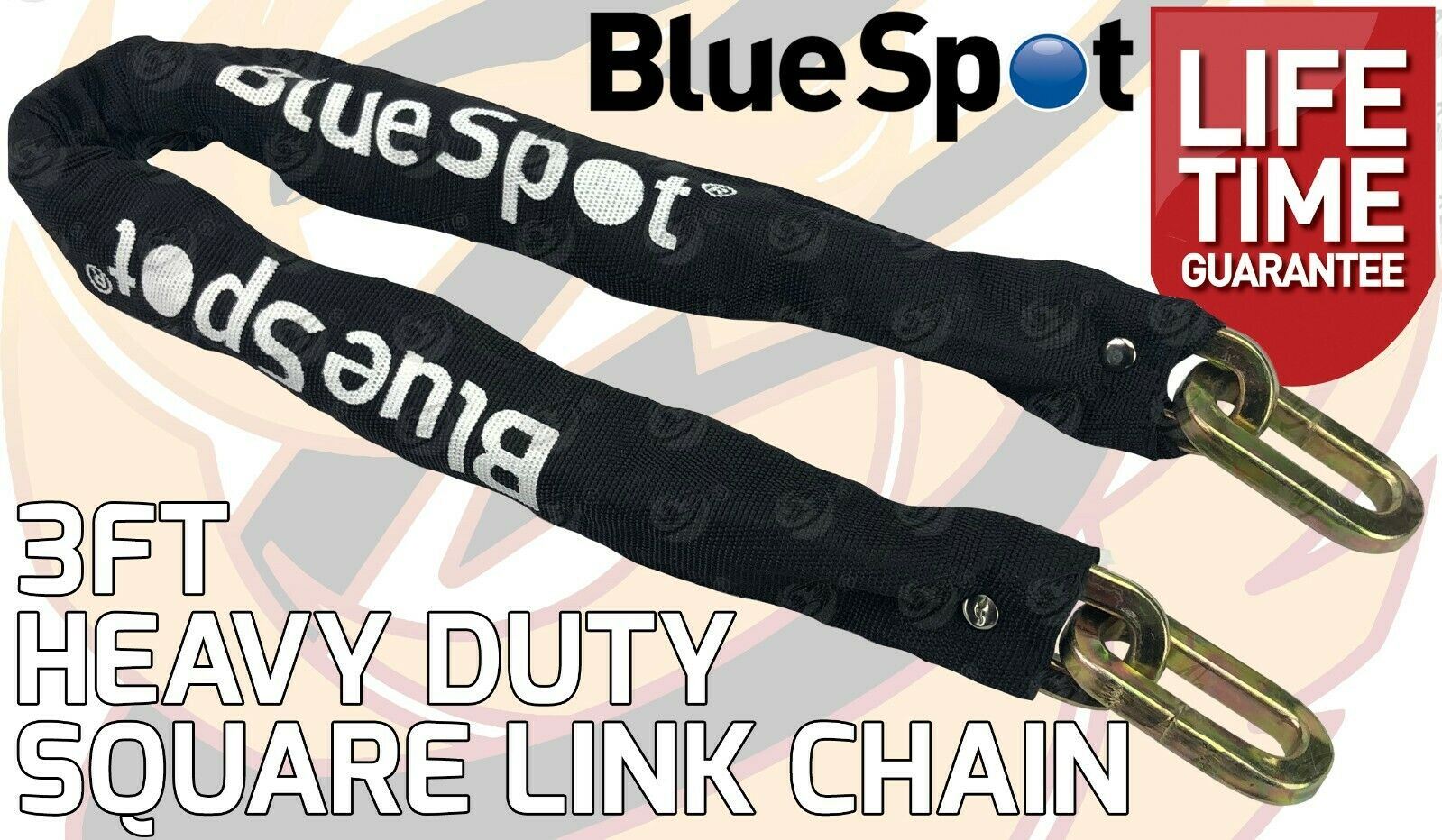 BLUESPOT 3FT LONG 10MM LINKS SECURITY CHAIN WITH 60MM HIGH SECURITY PADLOCK