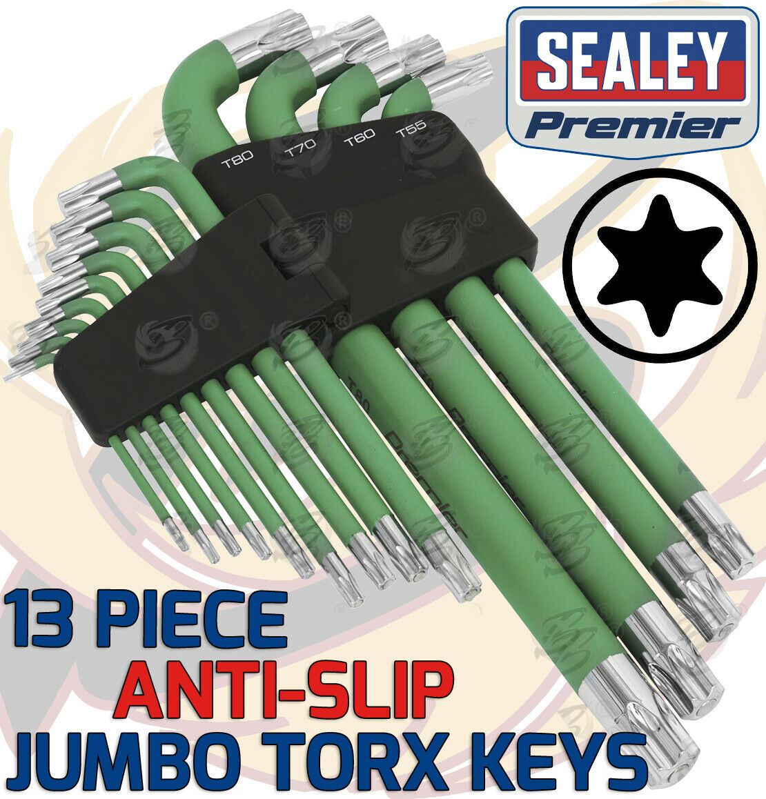 SEALEY JUMBO MAGNETIC ANTI SLIP TORX KEYS T10 - T80