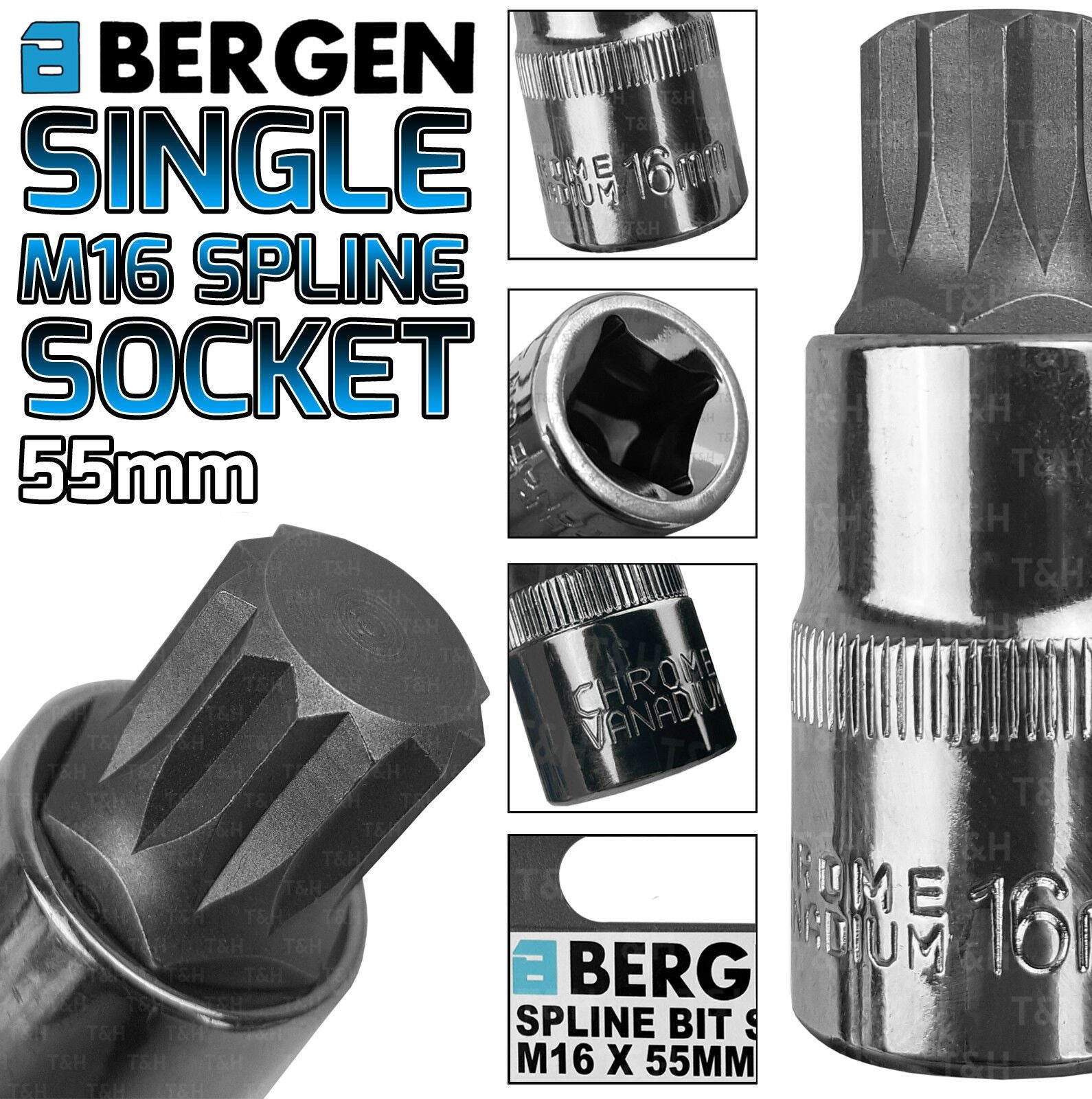 US PRO M16 1/2" DRIVE 55MM LONG SPLINE BIT SOCKET ( SINGLE )