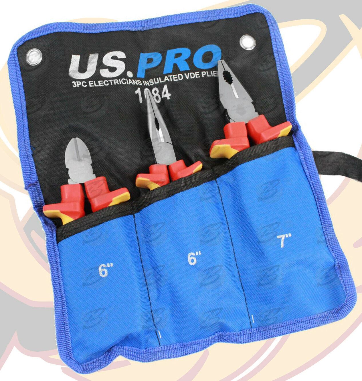 US PRO 3PCS VDE PLIER SET ( COMBI - CUTTERS - LONG NOSE )